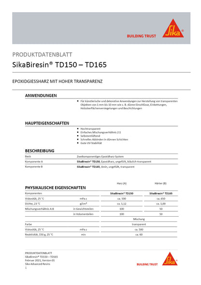 Gießharz transparent | Biresin Translux TD150 | Shore D 55